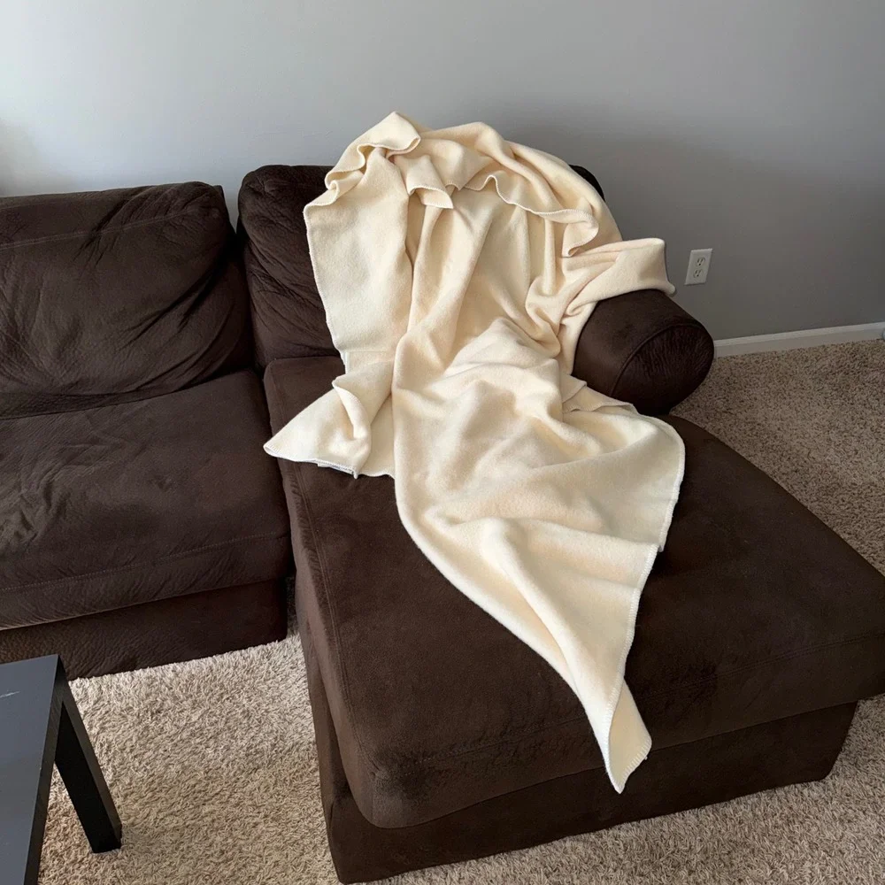 Faribault Woolen Mill Blanket Full Size Cream Pure Wool Superwash Excellent USA